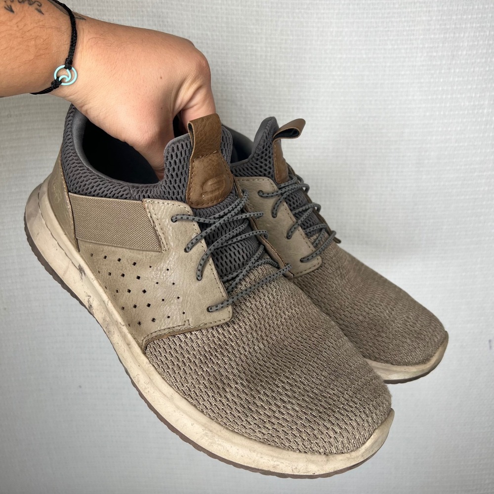 Skechers Mens Classic Fit Air-Cooled Memory Foam Taupe Sneakers 65474 Size 11